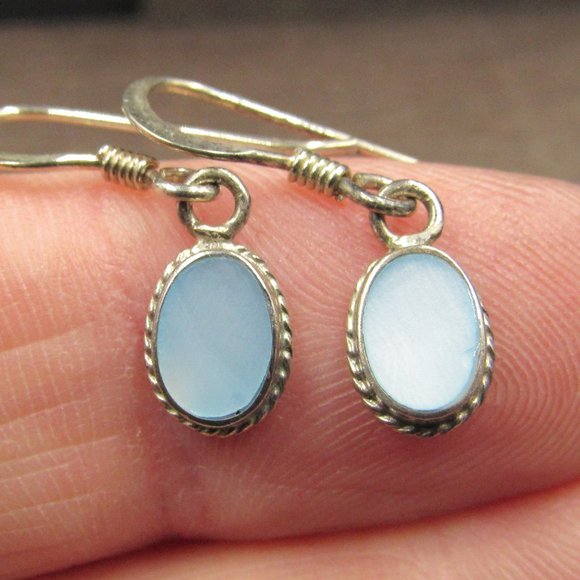 Jewelry - Sterling Silver Tiny Rustic Blue Inlay Earrings